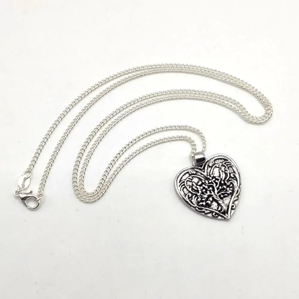925 Silver Necklace W/ Tree Of Life Heart Pendant Anniversary Birthday Gift NEW!